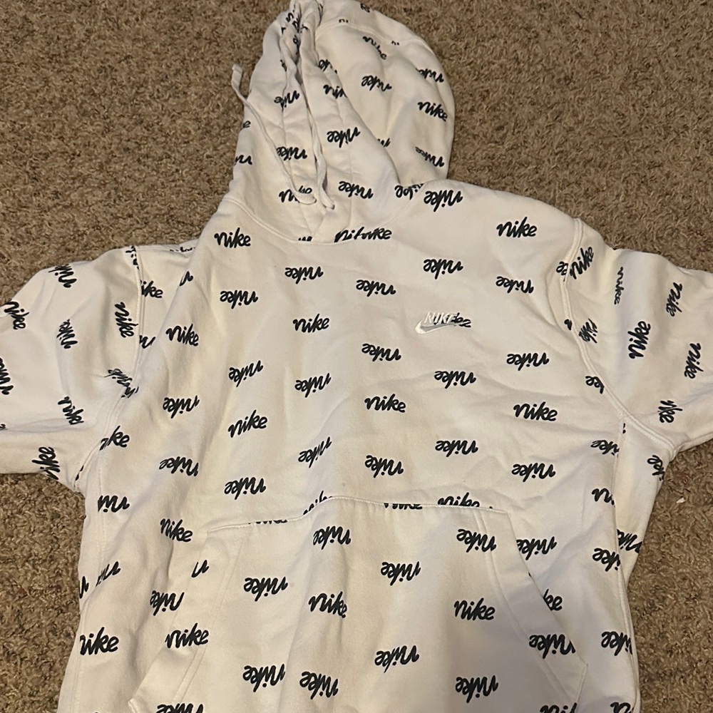 Nike White Hoodie with Black Script Design